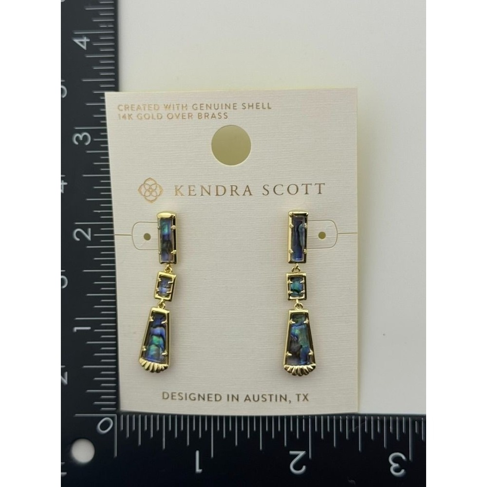 Kendra Scott Serena Linear Dangle Earrings Abalone Shell Gold Tone - Picture 5 of 11